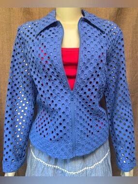 NABI Blue Eyelet Cotton Top